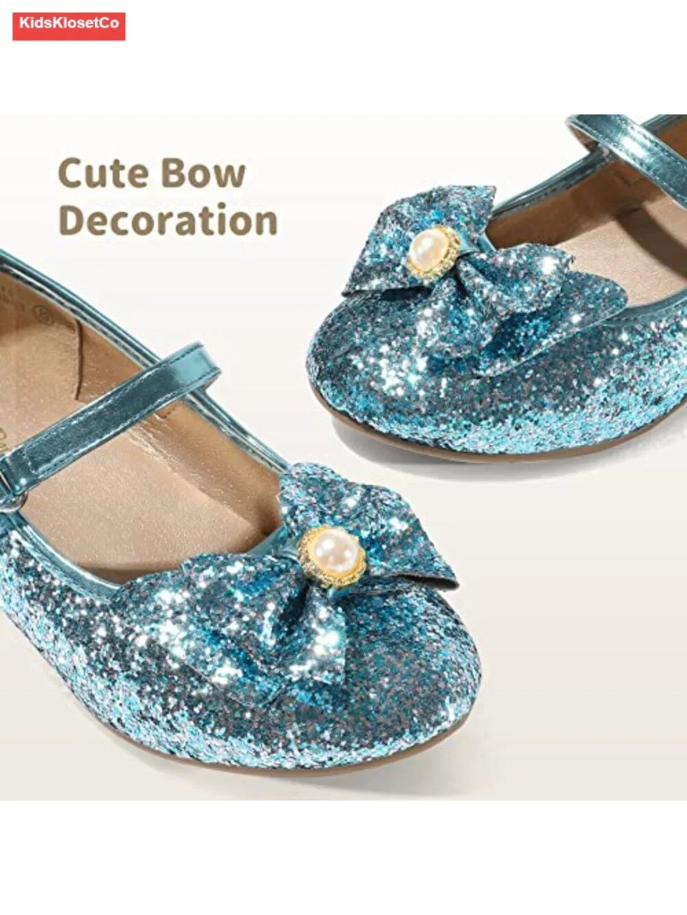 Girls Mary Jane Heels Glitter Faux Leather Low Heel Flat